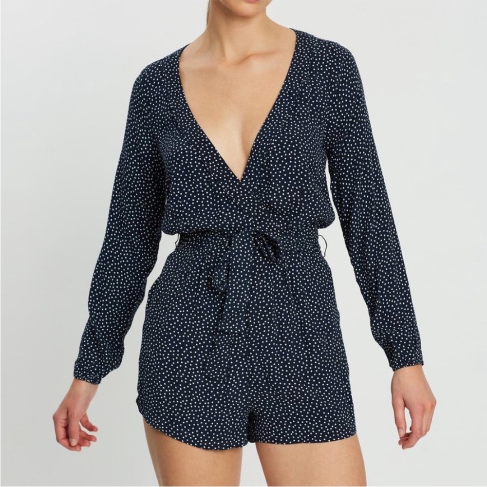 Abercrombie & Fitch Navy Polka Dot Long Sleeve Romper